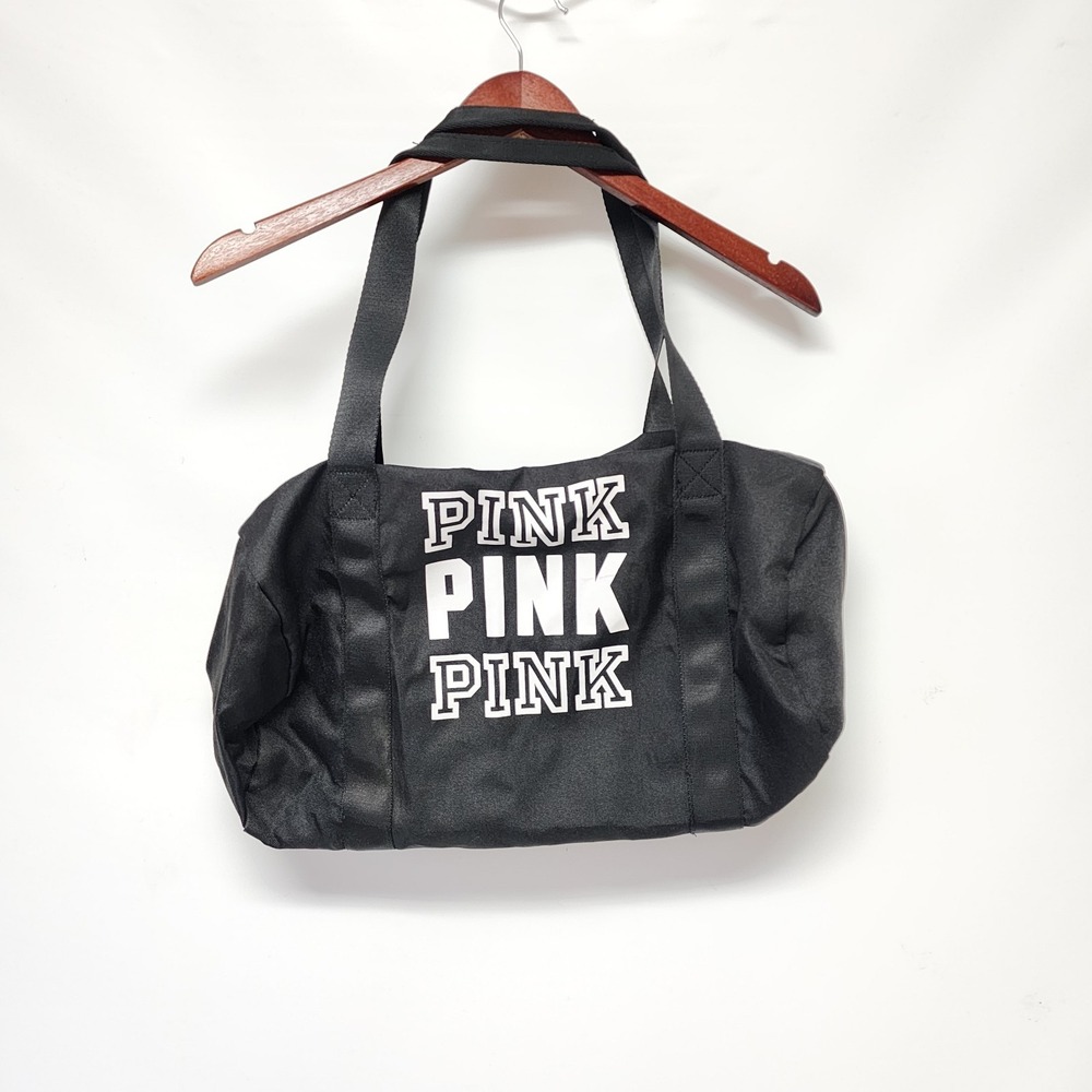 Pink Victorias Secrer Black Lightweight Medium Duffle Weekender Bag 18.5"×13"